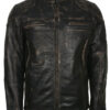 Men's Biker Distressed Leather Jacket With Zipper