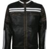 Distressed Black Leather Jacket With White Stripes