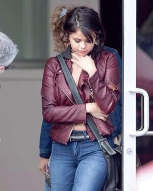 Selena Gomez Fundamentals of Caring Maroon Leather Jacket
