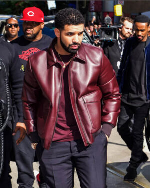 Drake Maroon Bomber Leather Jacket