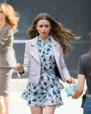 Emily in Paris White Biker Leather Jacket