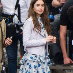 Emily in Paris White Biker Leather Jacket