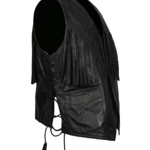 Black Cowboy Leather Vest With Fringes
