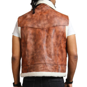 Brown Winter Leather Vest With Fur Lining