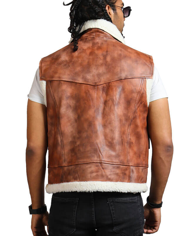 Brown Winter Leather Vest With Fur Lining