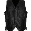 Black Cowboy Leather Vest With Fringes