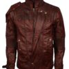 Men's Dark Brown Genuine Leather GOTG Cosplay Jacket