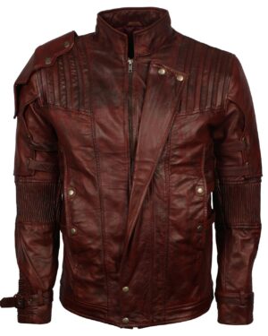 Men's Dark Brown Genuine Leather GOTG Cosplay Jacket