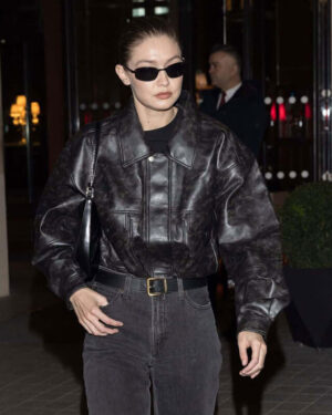 Gigi Hadid Black Leather Jacket