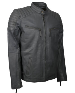 Men's Lightweight Grey Leather Biker Jacket