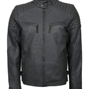 Men's Lightweight Grey Leather Biker Jacket