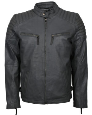 Men's Lightweight Grey Leather Biker Jacket