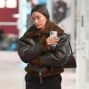 Hailey Bieber Shearling Leather Jacket