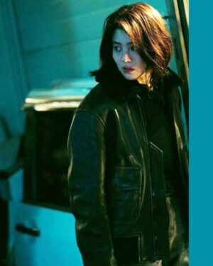 My Name Han Sohee Leather Jacket with Fur Collar