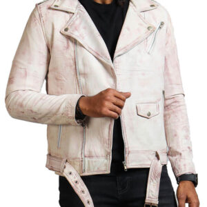 Hand-Waxed White Vintage Motorcycle Jacket