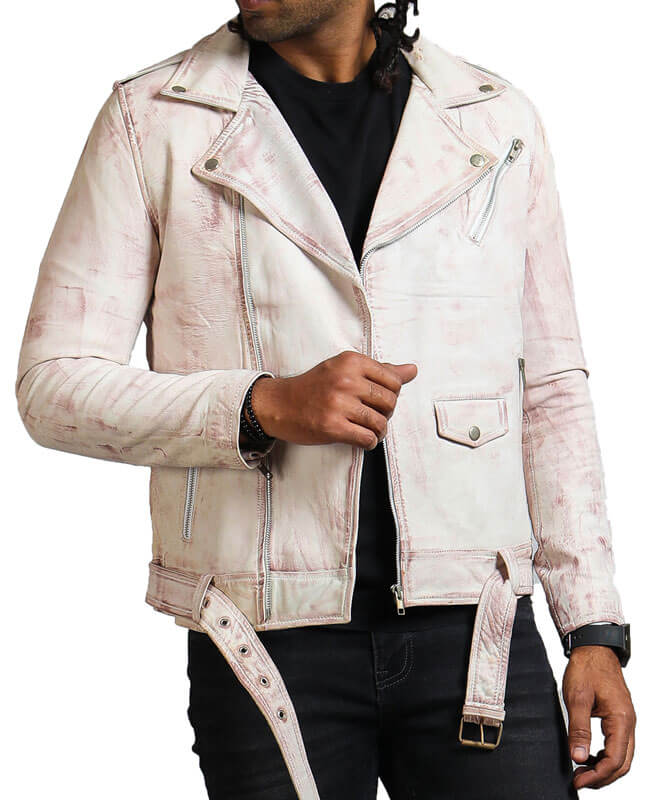 Hand-Waxed White Vintage Motorcycle Jacket