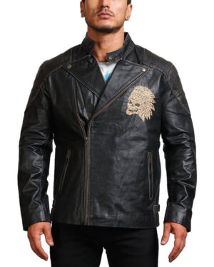 Indian Skull Biker Leather Jacket