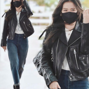 Blackpink Jisoo Black Cropped Leather Jacket