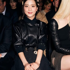 Blackpink Jisoo Cropped Black Leather Jacket