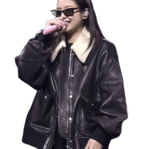 Blackpink Jennie Fur Collar Oversized Leather Jacket