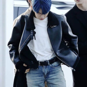 TXT Yeonjun Black Shearling Leather Jacket