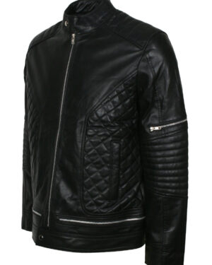 Men's Biker Black Real Leather Quilted Moto Jacket