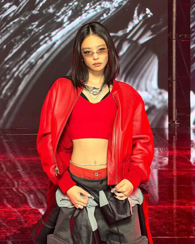 Blackpink Jennie Live Performance Red Leather Jacket