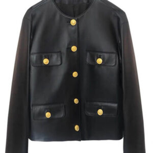 Blackpink Lisa Black Collarless Leather Jacket