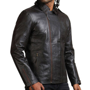 Men's Biker Textured Black Leather Jacket