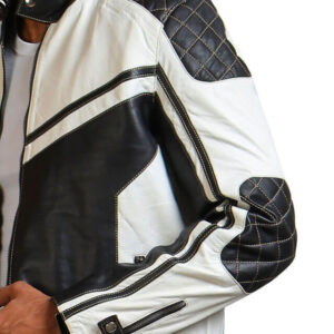 Black And White Quilted Biker Jacket