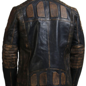 Distressed Black Biker Leather Jacket