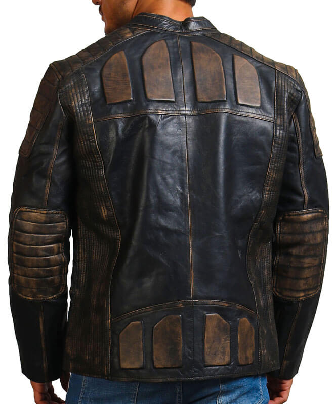 Distressed Black Biker Leather Jacket