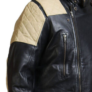 Men's White Quilted Black Leather Jacket