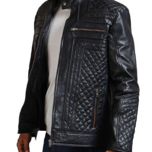 Men's Diamond Quilted Black Leather Jacket
