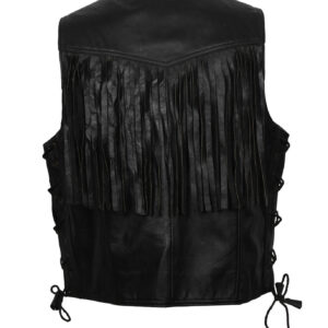 Black Cowboy Leather Vest With Fringes