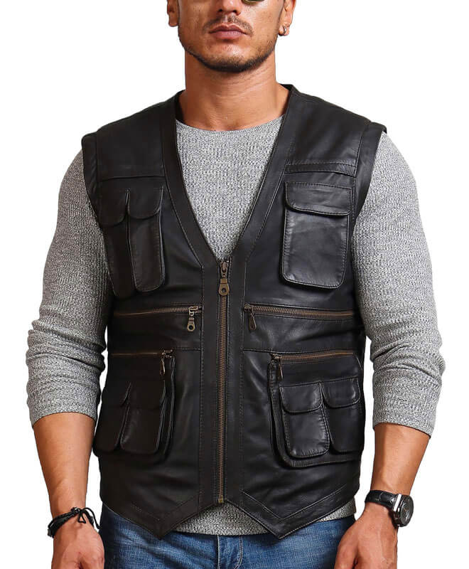 Men's Biker Black Leather Vest