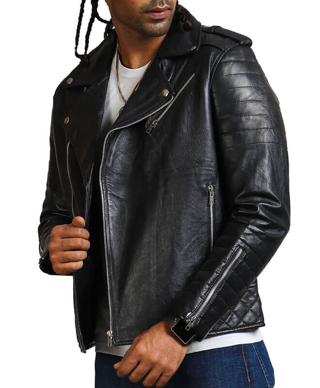 Black Motorcycle Leather Jacket for Men
