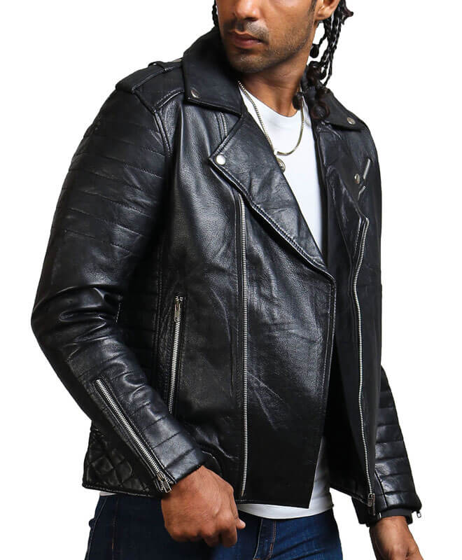 Black Motorcycle Leather Jacket for Men