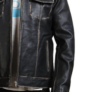 Black Trucker Leather Jacket for Men