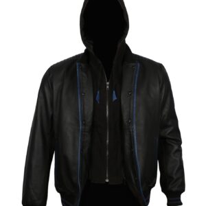 Black and Blue Bomber Jacket with Hood