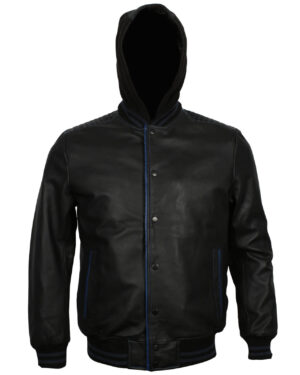 Black and Blue Bomber Jacket with Hood