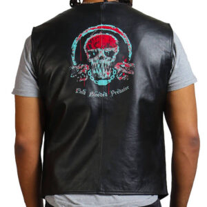 Skull Print Black Leather Vest