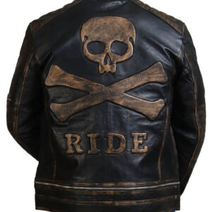 Men's Distressed Skull Leather Jacket