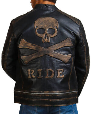 Men's Distressed Skull Leather Jacket