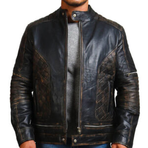 Men's Distressed Skull Leather Jacket