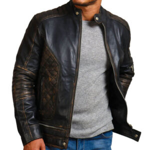 Men's Distressed Skull Leather Jacket