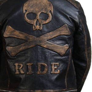 Men's Distressed Skull Leather Jacket
