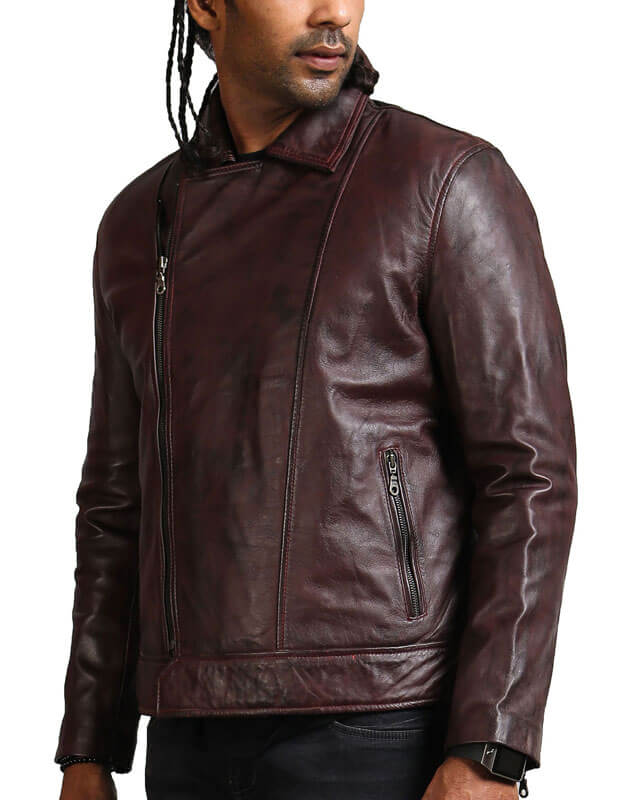 Dark Brown Collared Biker Jacket