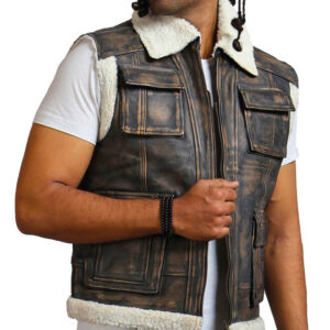 Brown Leather Vest with Fur Lining
