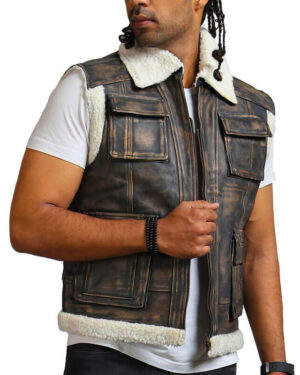 Brown Leather Vest with Fur Lining